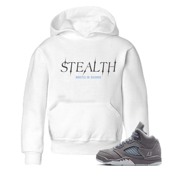 Sneakerfit for Sneakerheads – Sneaker Tees To Match Air Jordan 5 Wolf Grey Sneakers – Stealth Kids T-Shirt White 1