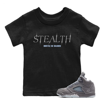 Sneakerfit for Sneakerheads – Sneaker Tees To Match Air Jordan 5 Wolf Grey Sneakers – Stealth Kids T-Shirt Black 1