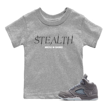 Sneakerfit for Sneakerheads – Sneaker Tees To Match Air Jordan 5 Wolf Grey Sneakers – Stealth Kids T-Shirt Heather Grey 1