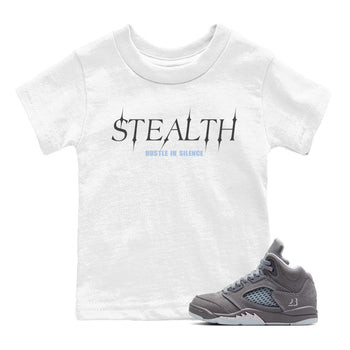 Sneakerfit for Sneakerheads – Sneaker Tees To Match Air Jordan 5 Wolf Grey Sneakers – Stealth Kids T-Shirt White 1