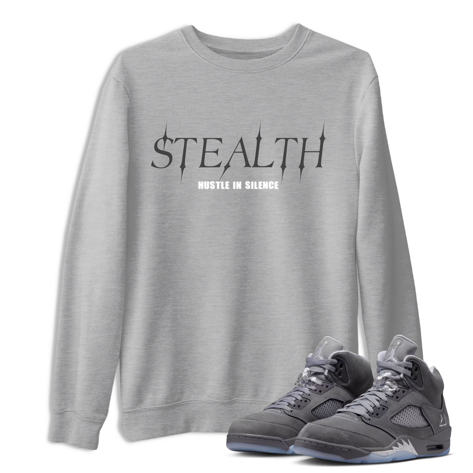 Sneakerfit for Sneakerheads – Sneaker Tees To Match Air Jordan 5 Wolf Grey Sneakers – Stealth Tee Heather Grey 1