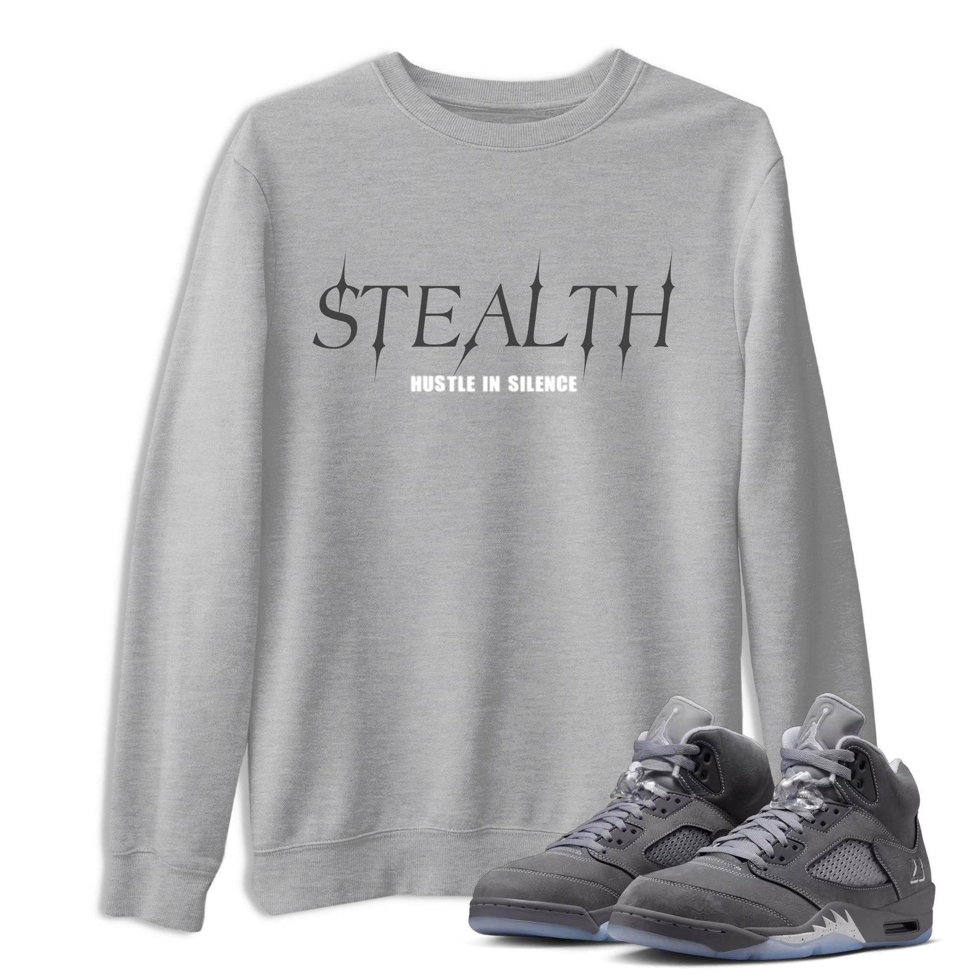 Sneakerfit for Sneakerheads – Sneaker Tees To Match Air Jordan 5 Wolf Grey Sneakers – Stealth Tee Heather Grey 1