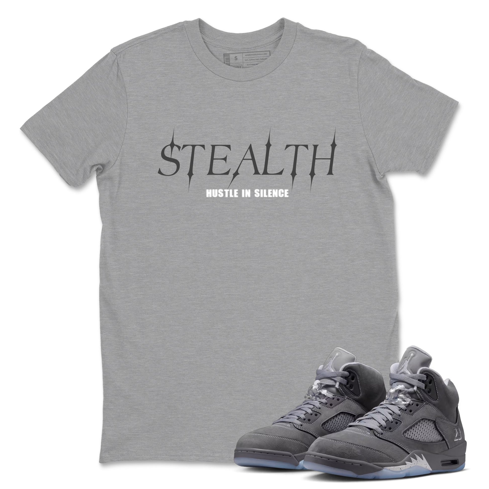 Sneakerfit for Sneakerheads – Sneaker Tees To Match Air Jordan 5 Wolf Grey Sneakers – Stealth Tee Heather Grey 1