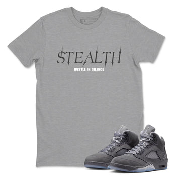 Sneakerfit for Sneakerheads – Sneaker Tees To Match Air Jordan 5 Wolf Grey Sneakers – Stealth Tee Heather Grey 1