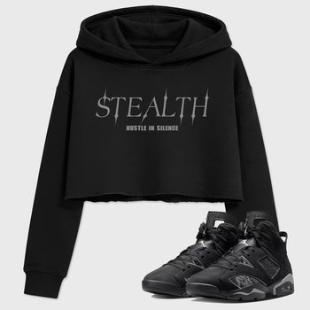 Sneaker match tees – Sneaker Tees To Match Air Jordan 6 Cap and Gown Shoes – Stealth Crop T-Shirt Black 1