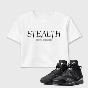 Sneaker match tees – Sneaker Tees To Match Air Jordan 6 Cap and Gown Shoes – Stealth Crop T-Shirt White 1