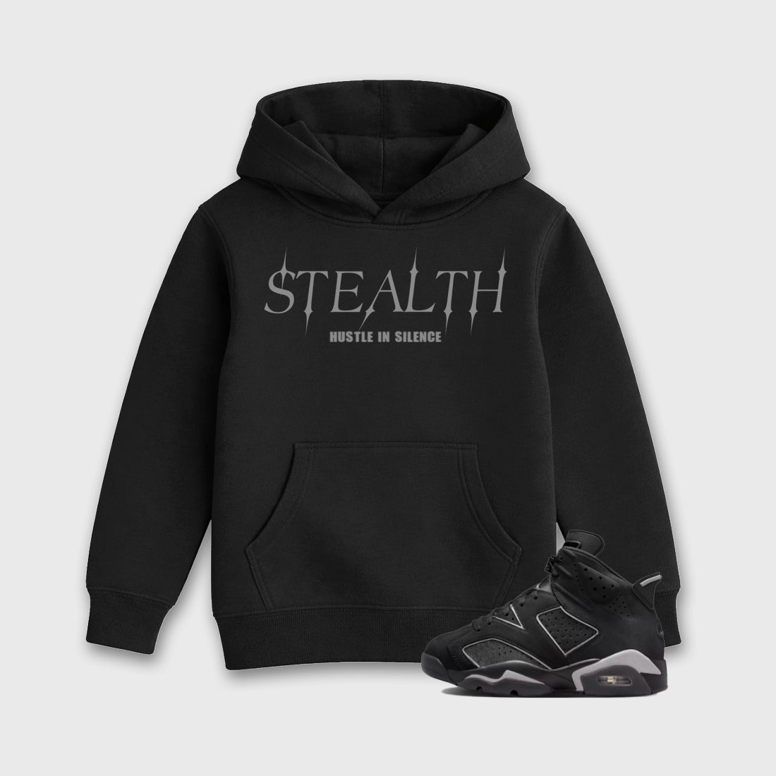 Sneaker match tees – Sneaker Tees To Match Air Jordan 6 Cap and Gown Shoes – Stealth Kids T-Shirt Black 1