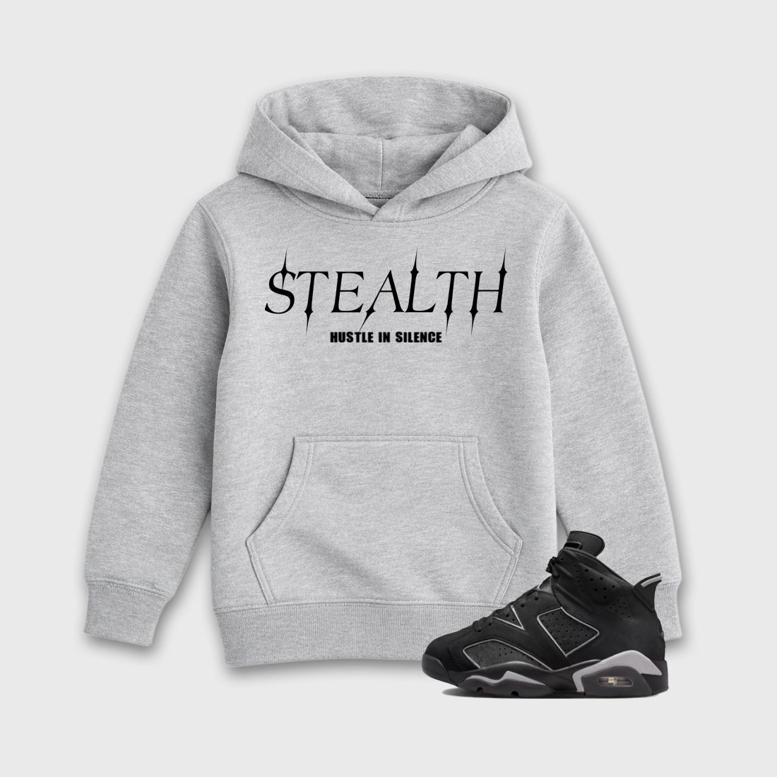 Sneaker match tees – Sneaker Tees To Match Air Jordan 6 Cap and Gown Shoes – Stealth Kids T-Shirt Heather Grey 1