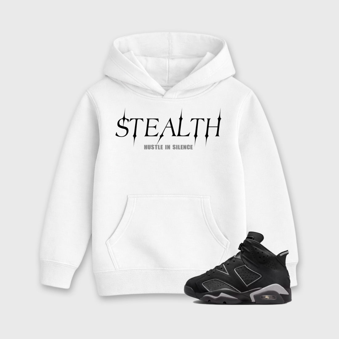 Sneaker match tees – Sneaker Tees To Match Air Jordan 6 Cap and Gown Shoes – Stealth Kids T-Shirt White 1