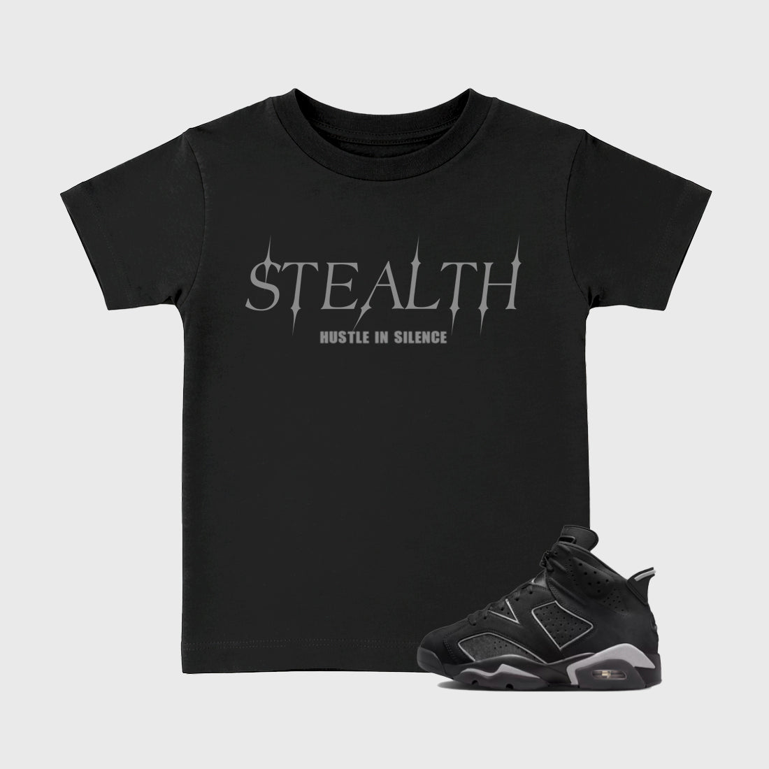 Sneaker match tees – Sneaker Tees To Match Air Jordan 6 Cap and Gown Shoes – Stealth Kids T-Shirt Black 1