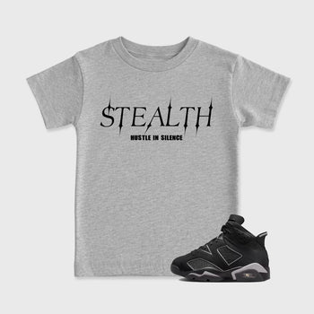 Sneaker match tees – Sneaker Tees To Match Air Jordan 6 Cap and Gown Shoes – Stealth Kids T-Shirt Heather Grey 1