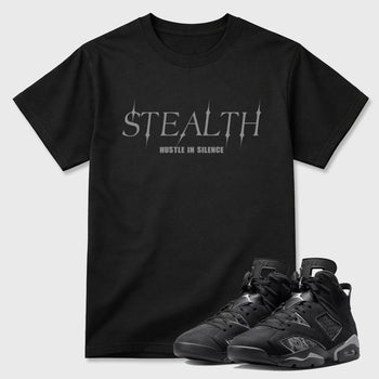 Sneaker match tees – Sneaker Tees To Match Air Jordan 6 Cap and Gown Shoes – Stealth Tee Black 1