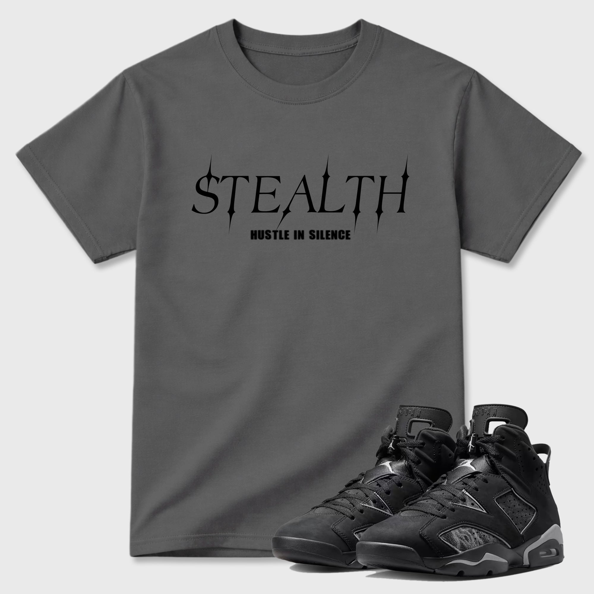 Sneaker match tees – Sneaker Tees To Match Air Jordan 6 Cap and Gown Shoes – Stealth Tee Cool Grey 1