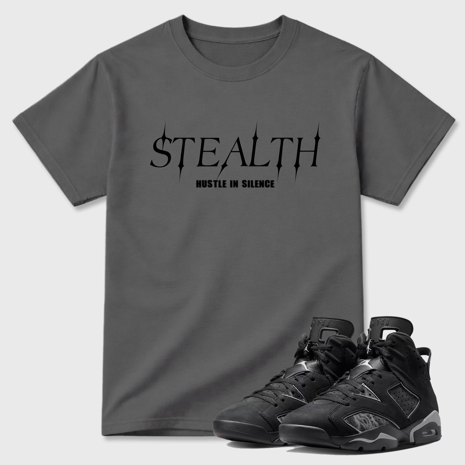 Sneaker match tees – Sneaker Tees To Match Air Jordan 6 Cap and Gown Shoes – Stealth Tee Cool Grey 1