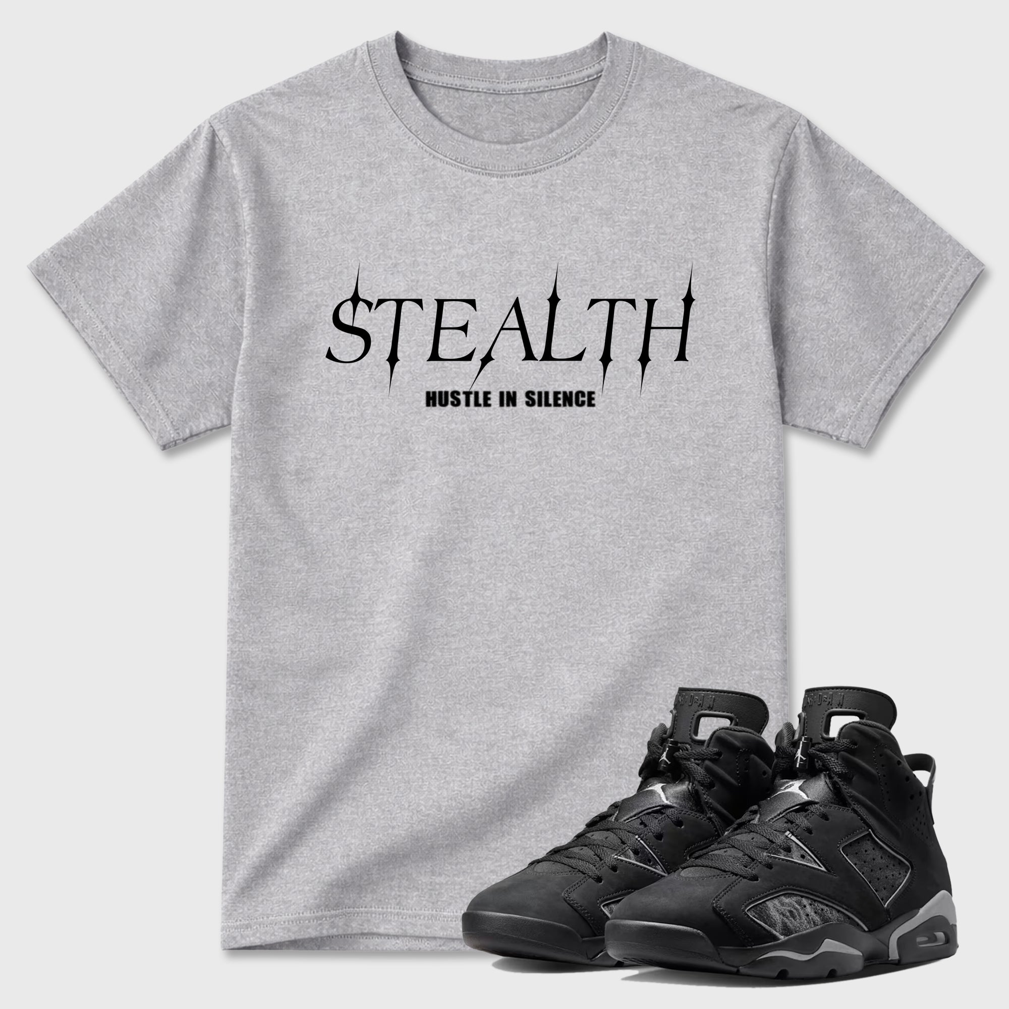 Sneaker match tees – Sneaker Tees To Match Air Jordan 6 Cap and Gown Shoes – Stealth Tee Heather Grey 1