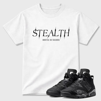 Sneaker match tees – Sneaker Tees To Match Air Jordan 6 Cap and Gown Shoes – Stealth Tee White 1