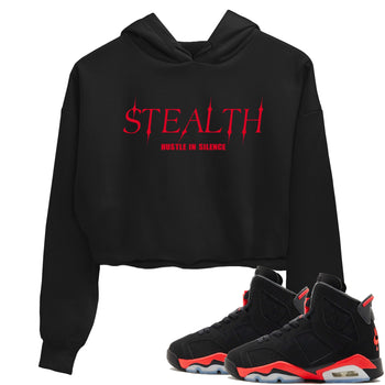 Sneaker match tees – Sneaker Tees To Match Air Jordan 6 Reverse Infrared Shoes – Stealth Crop T-Shirt Black 1