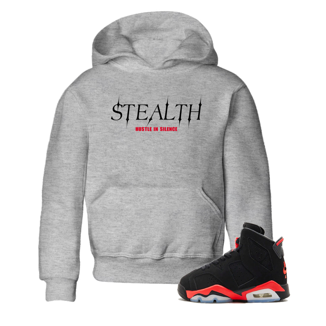 Sneaker match tees – Sneaker Tees To Match Air Jordan 6 Reverse Infrared Shoes – Stealth Kids T-Shirt Heather Grey 1