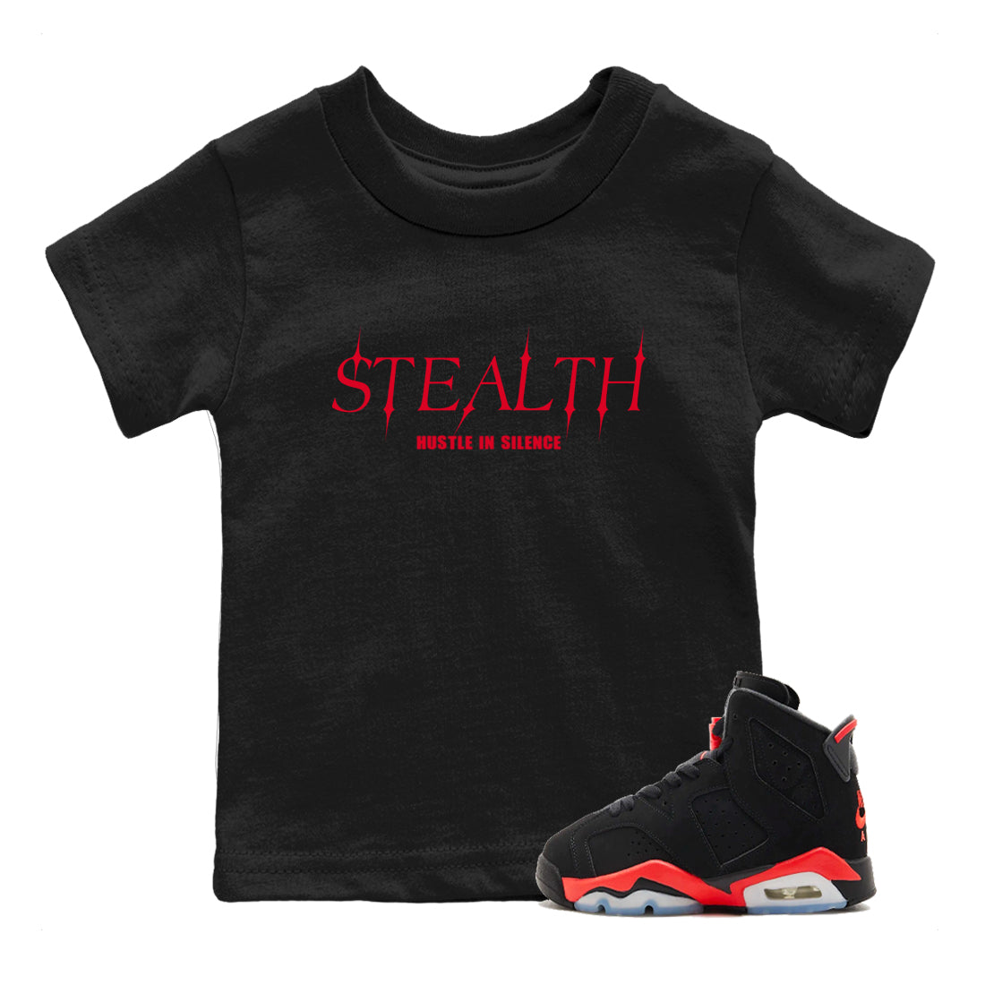 Sneaker match tees – Sneaker Tees To Match Air Jordan 6 Reverse Infrared Shoes – Stealth Kids T-Shirt Black 1