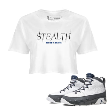 Sneaker match tees – Sneaker Tees To Match Air Jordan 9 Flint Grey Shoes – Stealth Crop T-Shirt White 1