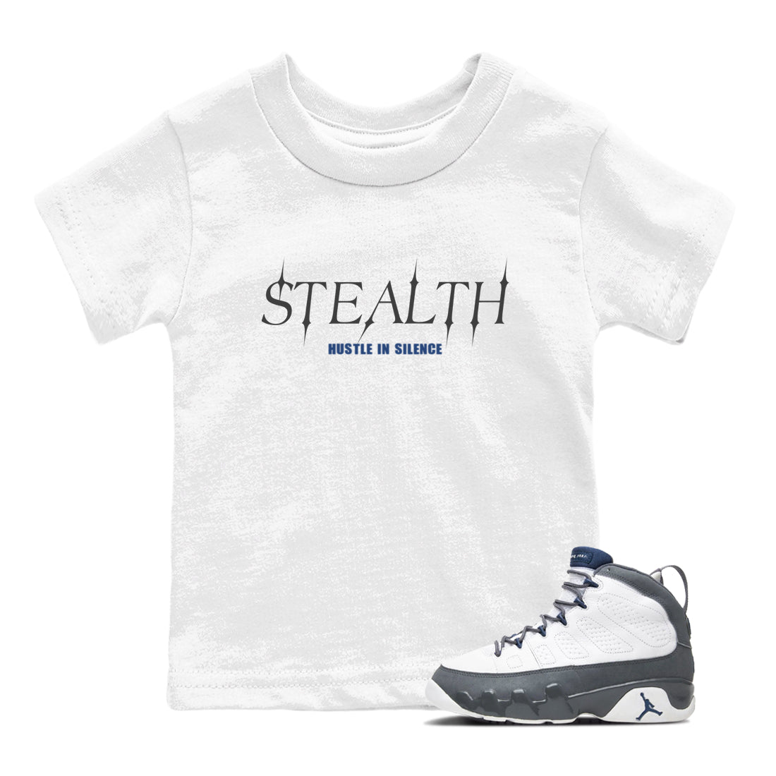 Sneaker match tees – Sneaker Tees To Match Air Jordan 9 Flint Grey Shoes – Stealth Kids T-Shirt White 1