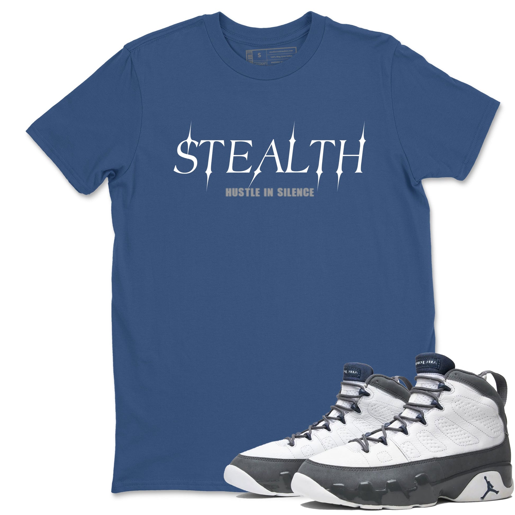 Sneaker match tees – Sneaker Tees To Match Air Jordan 9 Flint Grey Shoes – Stealth Tee Denim Blue 1