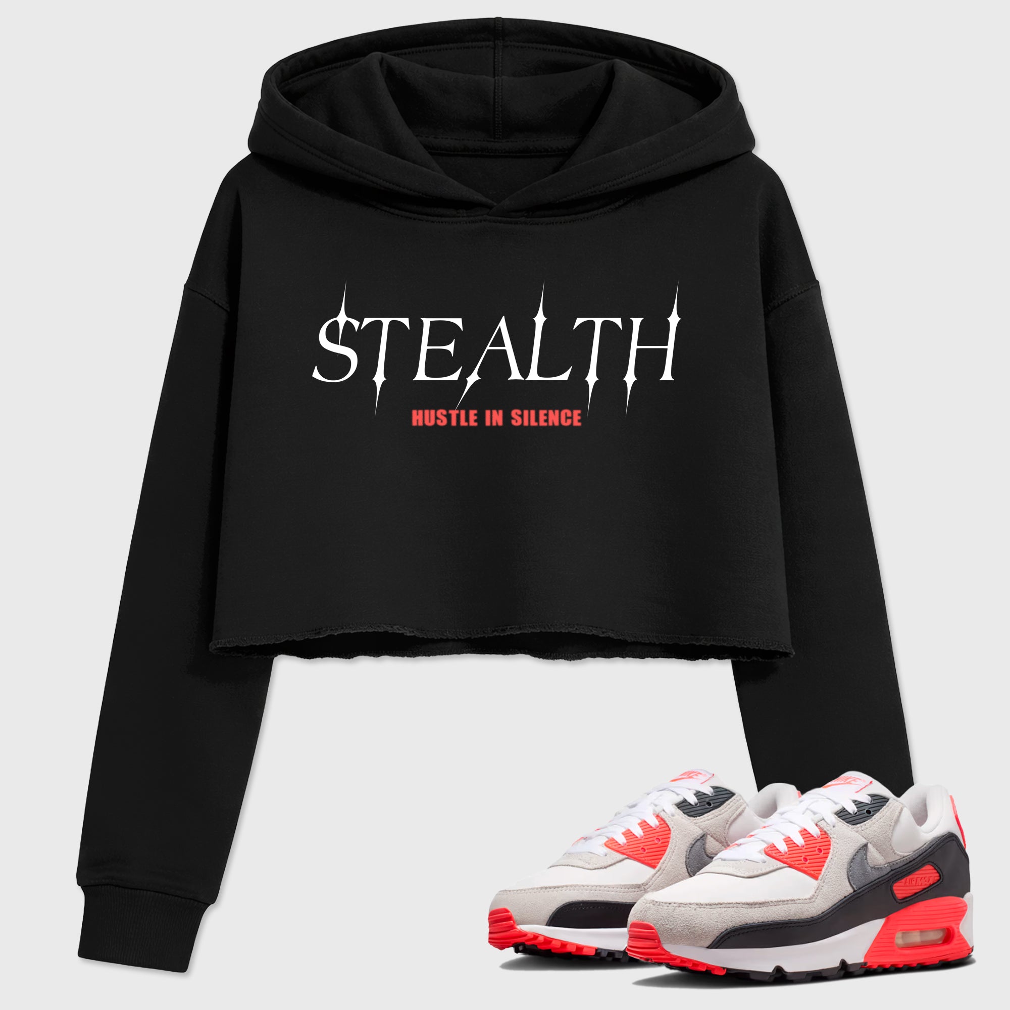 Sneaker match tees – Sneaker Tees To Match Air Max 90 Infrared Shoes – Stealth Crop T-Shirt Black 1