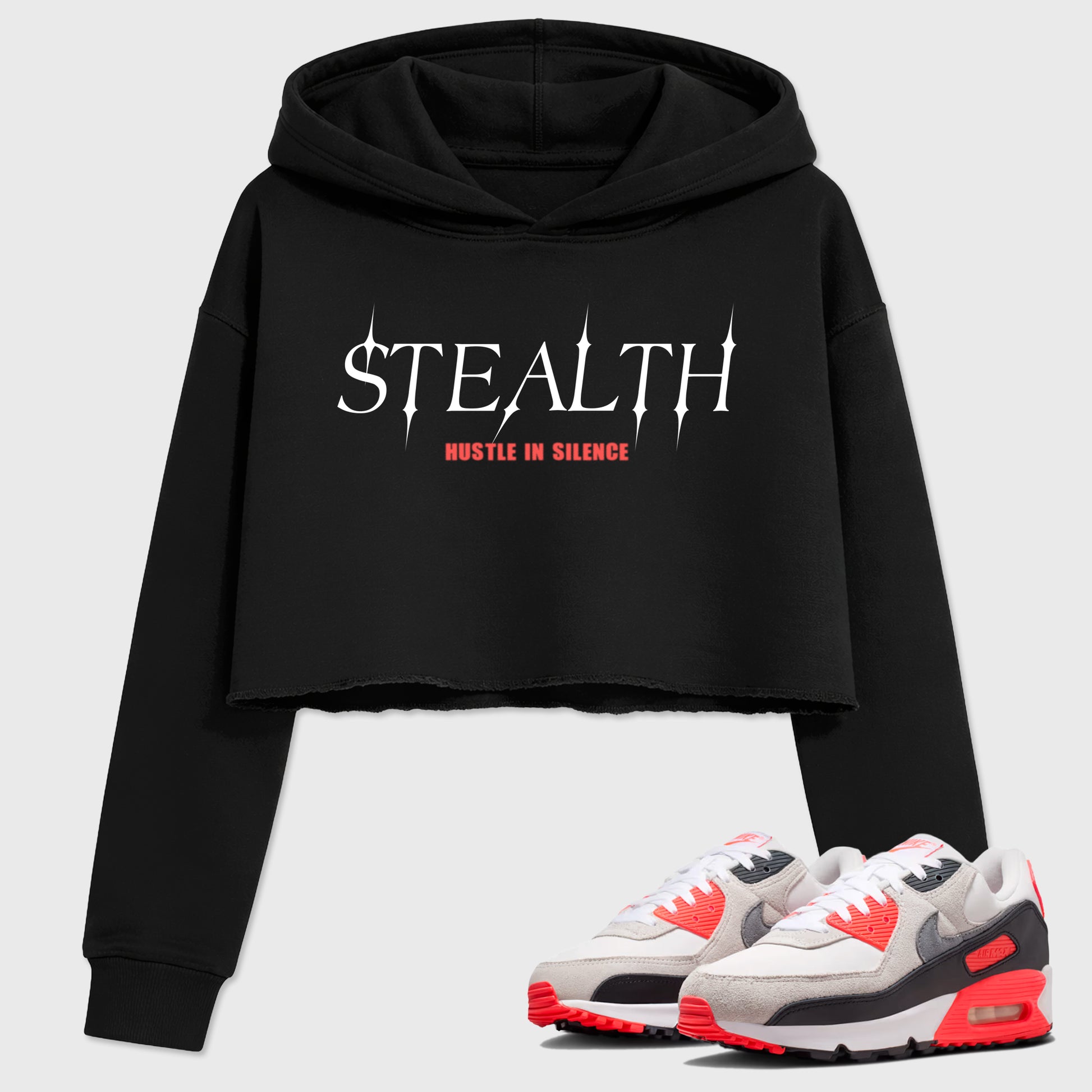 Sneaker match tees – Sneaker Tees To Match Air Max 90 Infrared Shoes – Stealth Crop T-Shirt Black 1