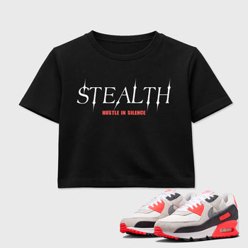 Sneaker match tees – Sneaker Tees To Match Air Max 90 Infrared Shoes – Stealth Crop T-Shirt Black 1