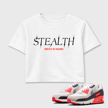 Sneaker match tees – Sneaker Tees To Match Air Max 90 Infrared Shoes – Stealth Crop T-Shirt White 1