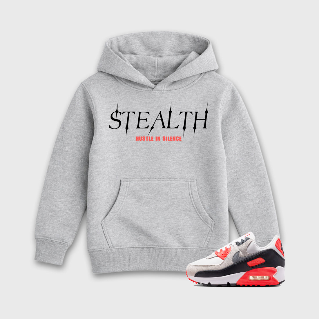 Sneaker match tees – Sneaker Tees To Match Air Max 90 Infrared Shoes – Stealth Kids T-Shirt Heather Grey 1