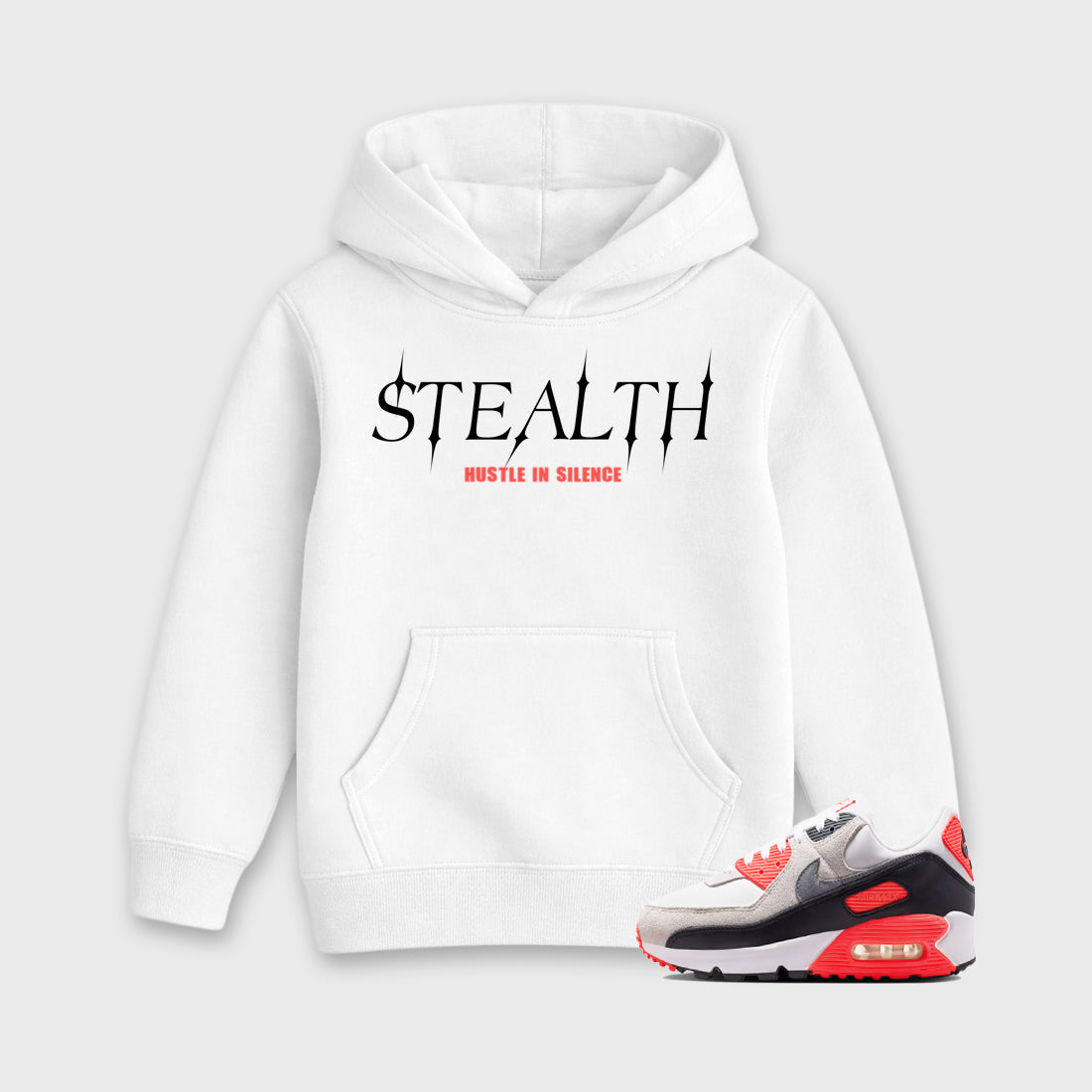 Sneaker match tees – Sneaker Tees To Match Air Max 90 Infrared Shoes – Stealth Kids T-Shirt White 1