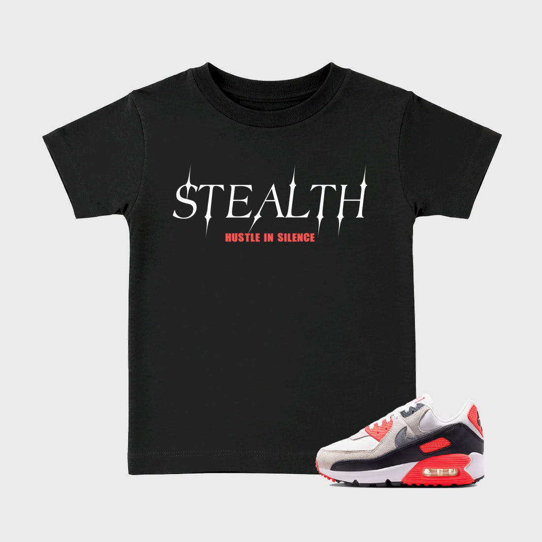 Sneaker match tees – Sneaker Tees To Match Air Max 90 Infrared Shoes – Stealth Kids T-Shirt Black 1
