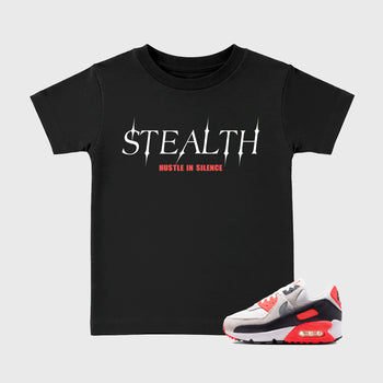 Sneaker match tees – Sneaker Tees To Match Air Max 90 Infrared Shoes – Stealth Kids T-Shirt Black 1