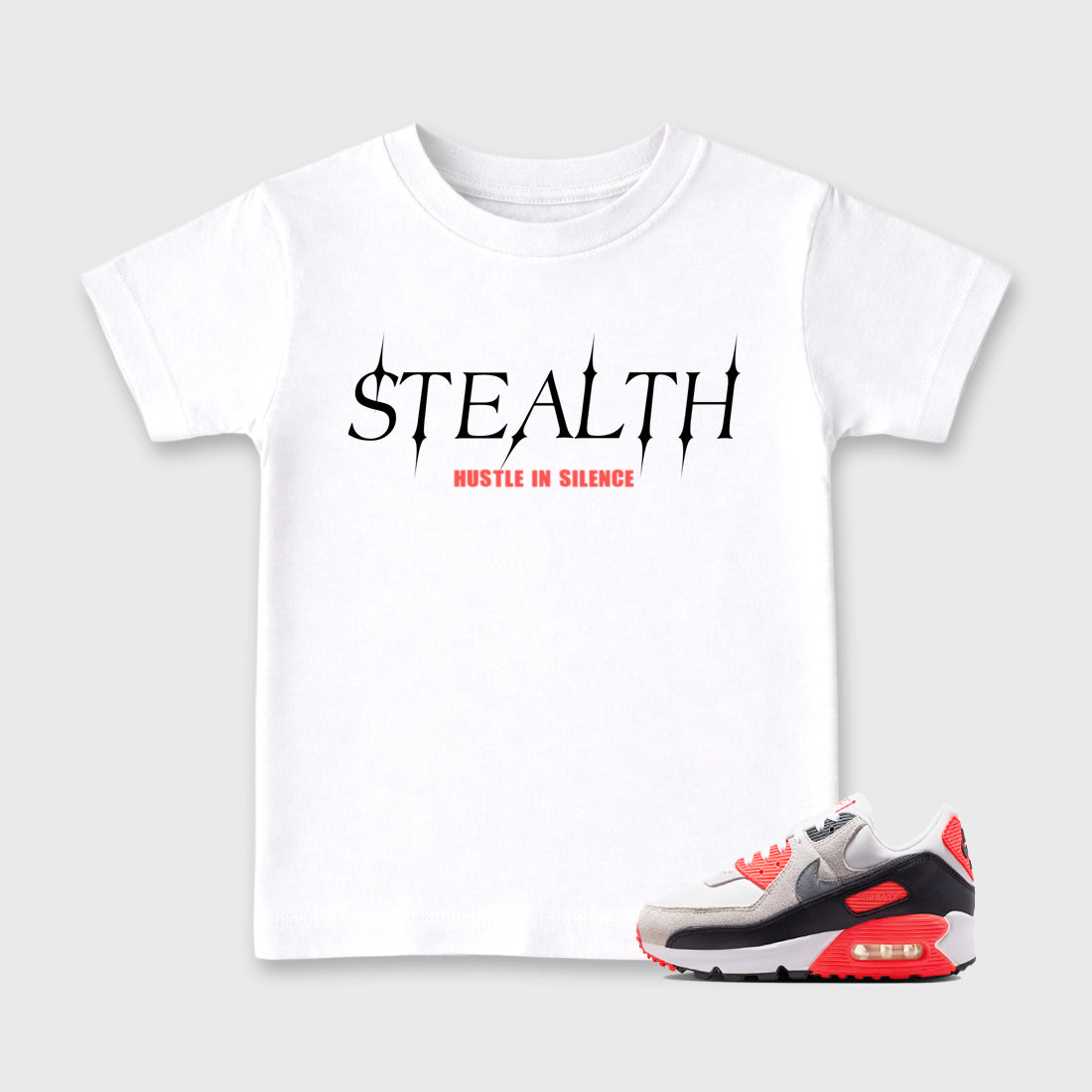 Sneaker match tees – Sneaker Tees To Match Air Max 90 Infrared Shoes – Stealth Kids T-Shirt White 1