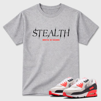 Sneaker match tees – Sneaker Tees To Match Air Max 90 Infrared Shoes – Stealth Tee Heather Grey 1