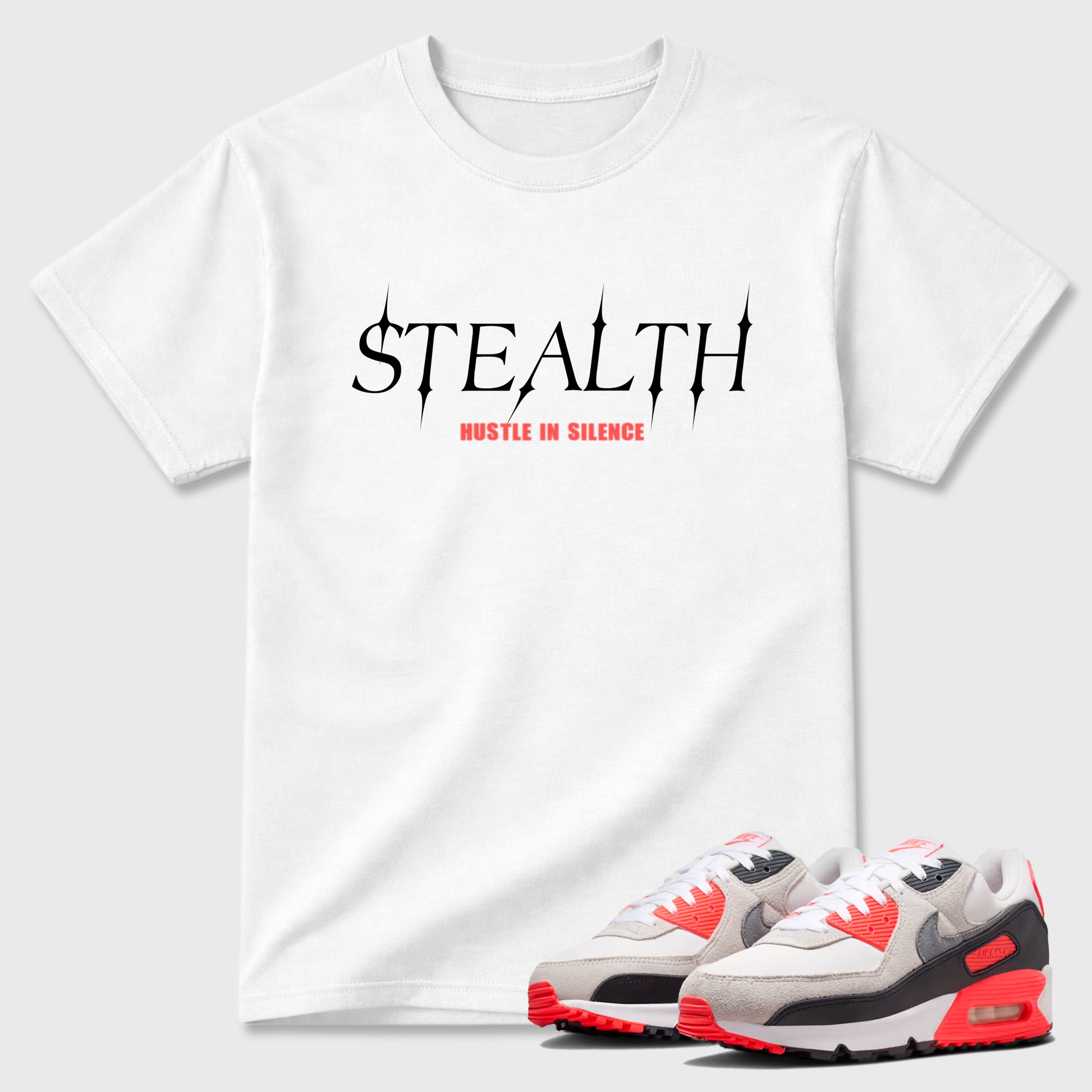Sneaker match tees – Sneaker Tees To Match Air Max 90 Infrared Shoes – Stealth Tee White 1
