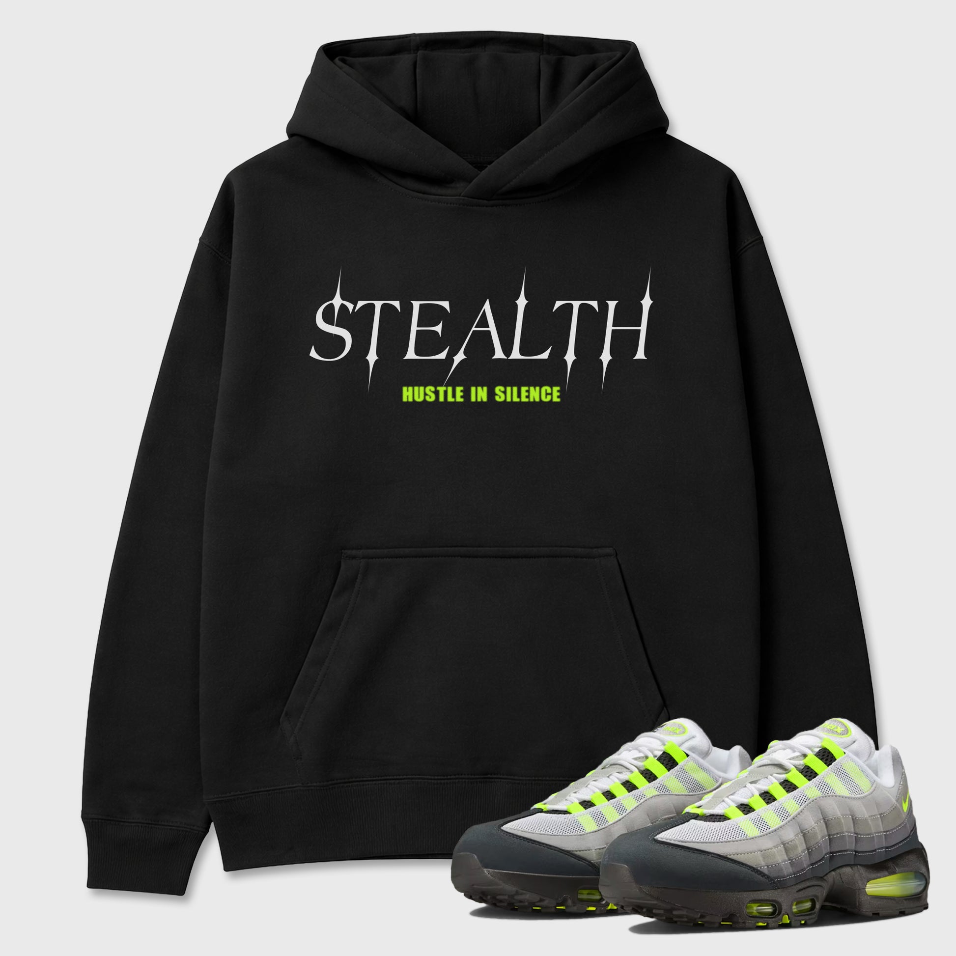 Sneakerfit graphic tee destination – Sneaker Tees To Match Air Max 95 Neon Yellow Sneakers – Stealth Tee Black 1