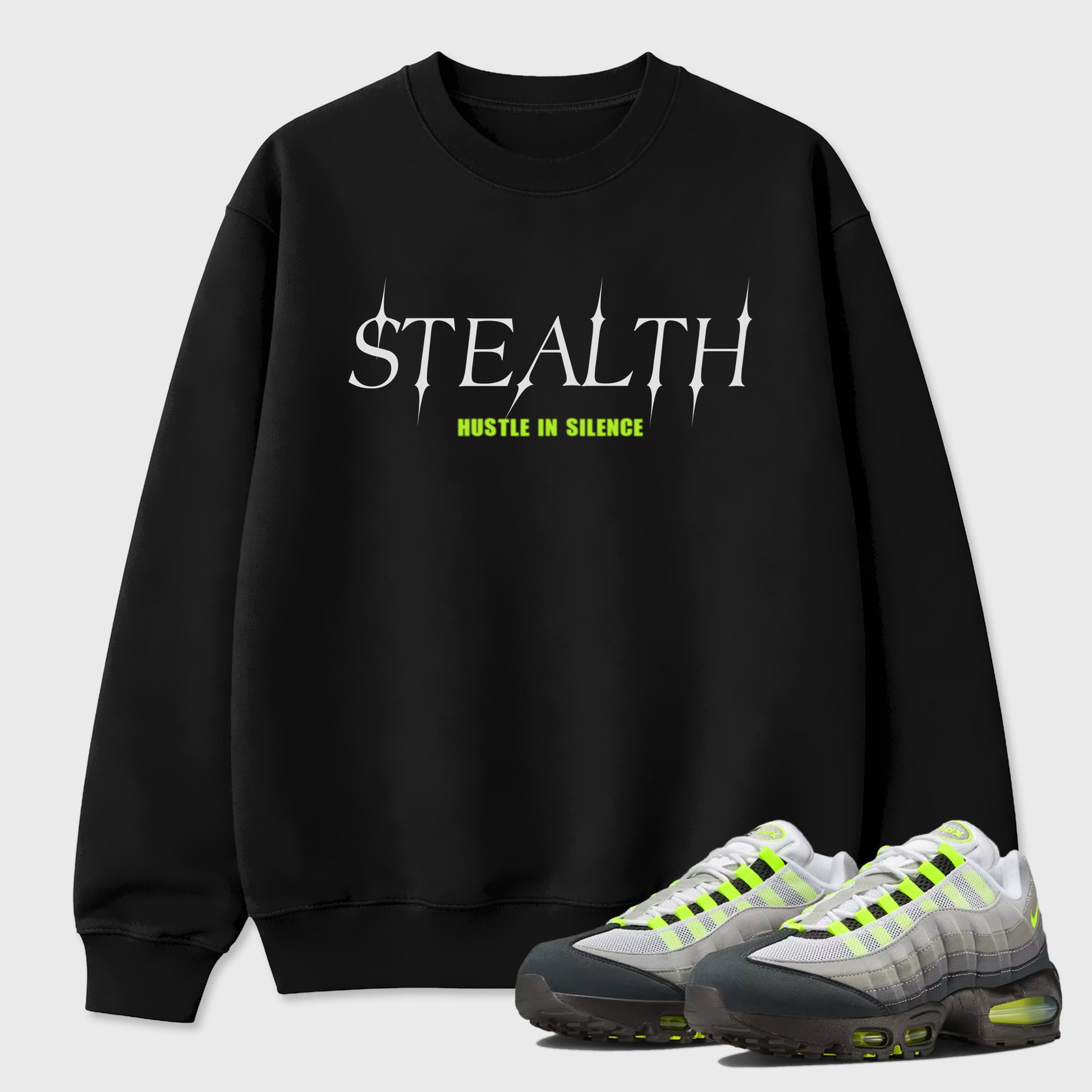 Sneakerfit graphic tee destination – Sneaker Tees To Match Air Max 95 Neon Yellow Sneakers – Stealth Tee Black 1