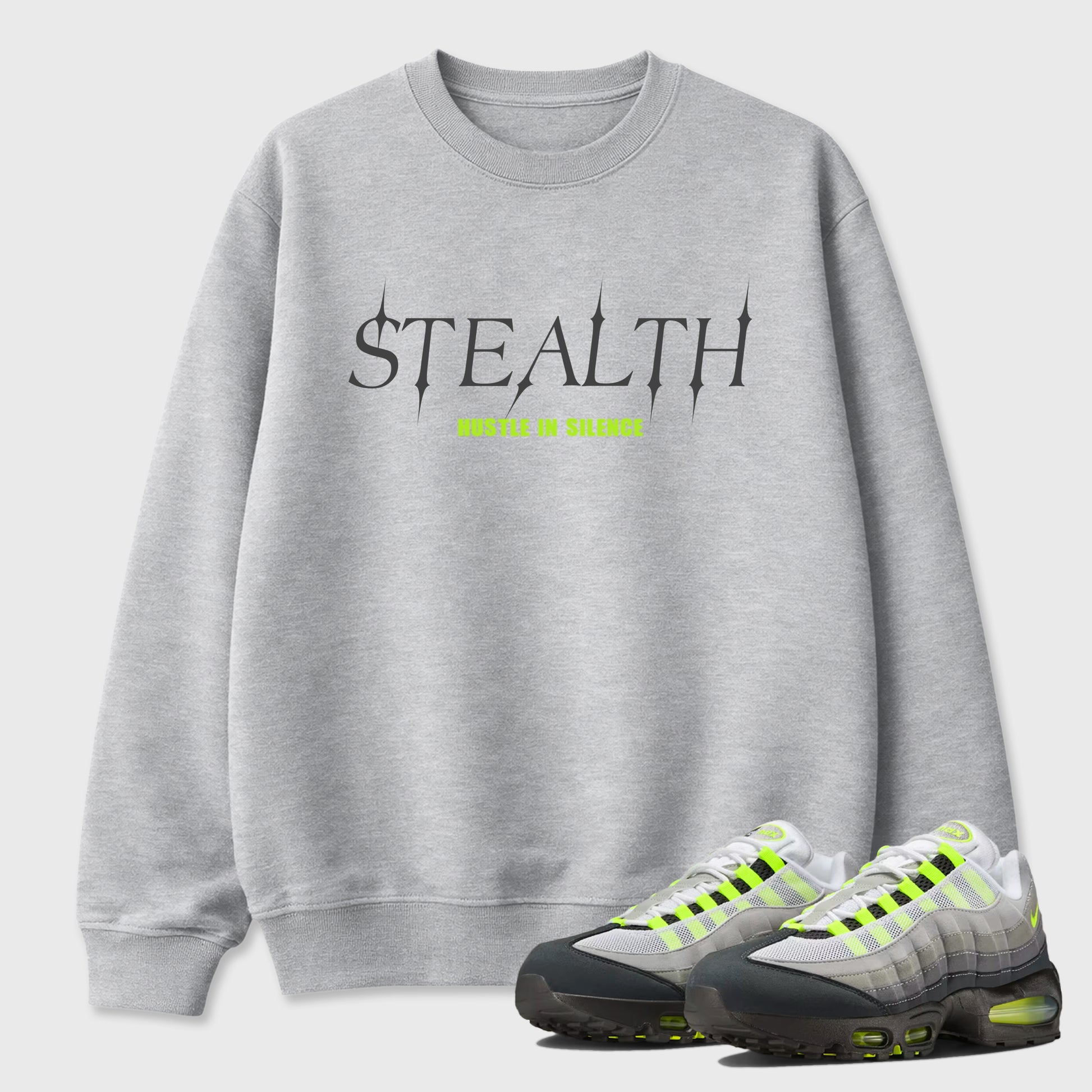 Sneakerfit graphic tee destination – Sneaker Tees To Match Air Max 95 Neon Yellow Sneakers – Stealth Tee Heather Grey 1