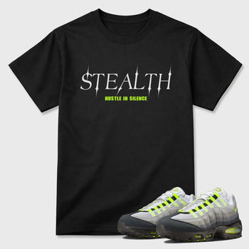 Sneakerfit graphic tee destination – Sneaker Tees To Match Air Max 95 Neon Yellow Sneakers – Stealth Tee Black 1