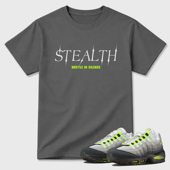 Sneakerfit graphic tee destination – Sneaker Tees To Match Air Max 95 Neon Yellow Sneakers – Stealth Tee Cool Grey 1