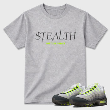 Sneakerfit graphic tee destination – Sneaker Tees To Match Air Max 95 Neon Yellow Sneakers – Stealth Tee Heather Grey 1