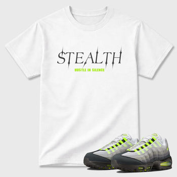 Sneakerfit graphic tee destination – Sneaker Tees To Match Air Max 95 Neon Yellow Sneakers – Stealth Tee White 1