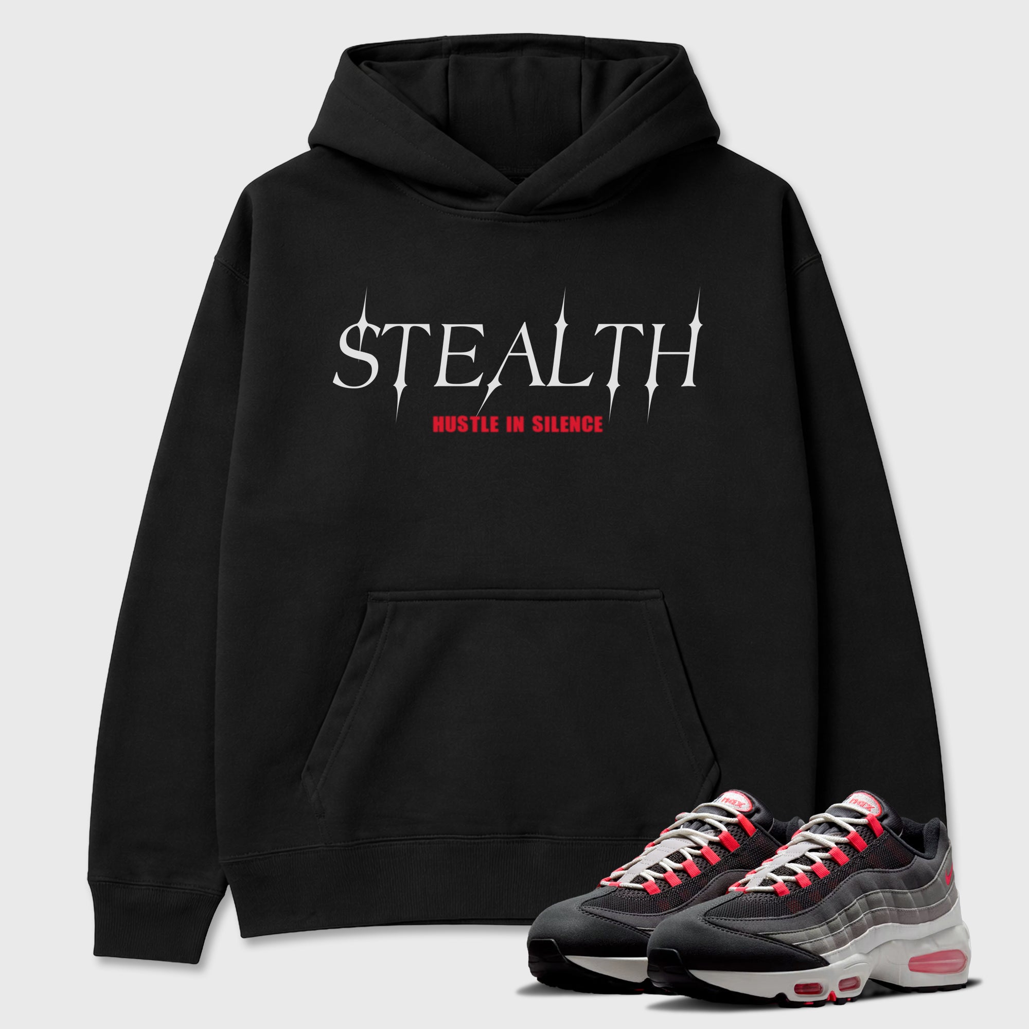 Stealth Graphic T-Shirt featuring original streetwear artwork designed to match the Air Max 95 Reverse Solar Red. Black 1 Graphic Tee.