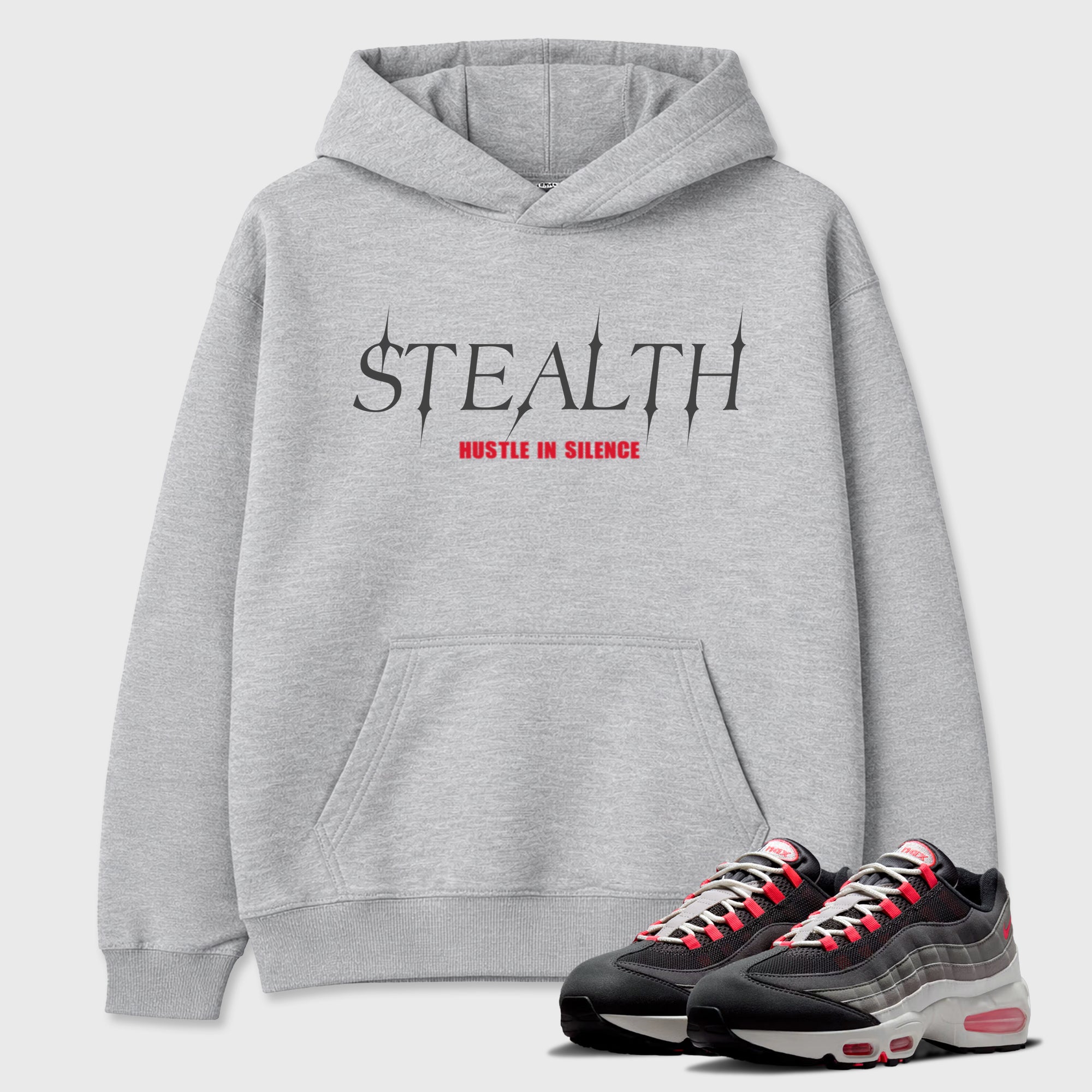 Stealth Graphic T-Shirt featuring original streetwear artwork designed to match the Air Max 95 Reverse Solar Red. Heather Grey 1 Graphic Tee.