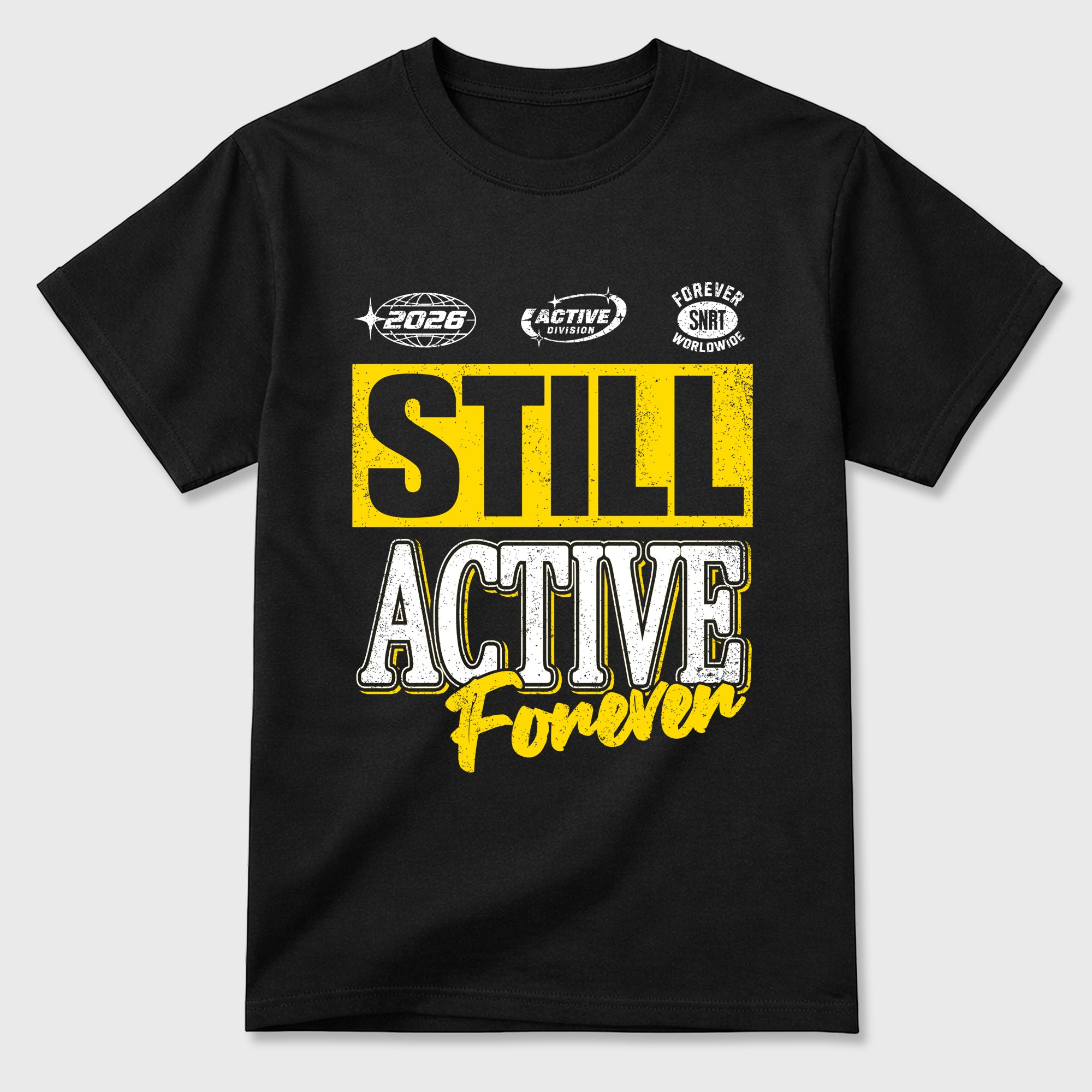 Still Active Graphic T-Shirt featuring original streetwear artwork designed to match the Air Jordan 4 Tour Yellow. Black 2 Graphic T-Shirt.
