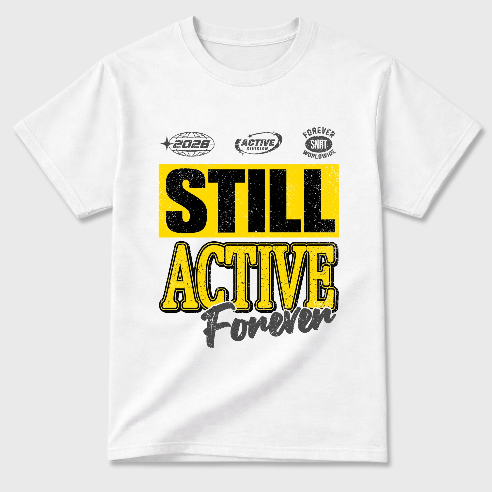 Still Active Graphic T-Shirt featuring original streetwear artwork designed to match the Air Jordan 4 Tour Yellow. White 2 Graphic T-Shirt.
