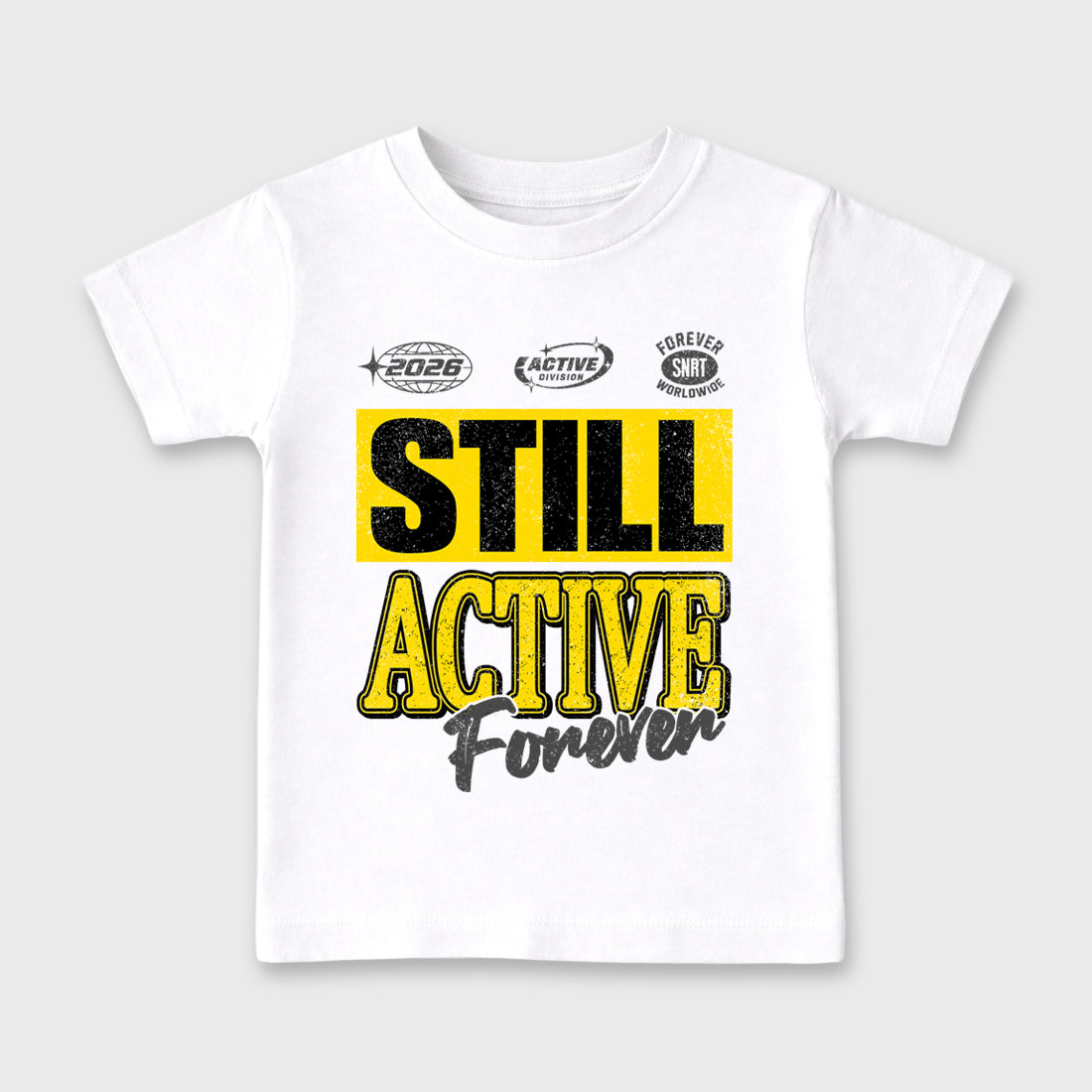 Still Active Baby & Kids Graphic T-Shirt featuring original artwork designed to match the Air Jordan 4 Tour Yellow. White 1 Kids Graphic Tee.