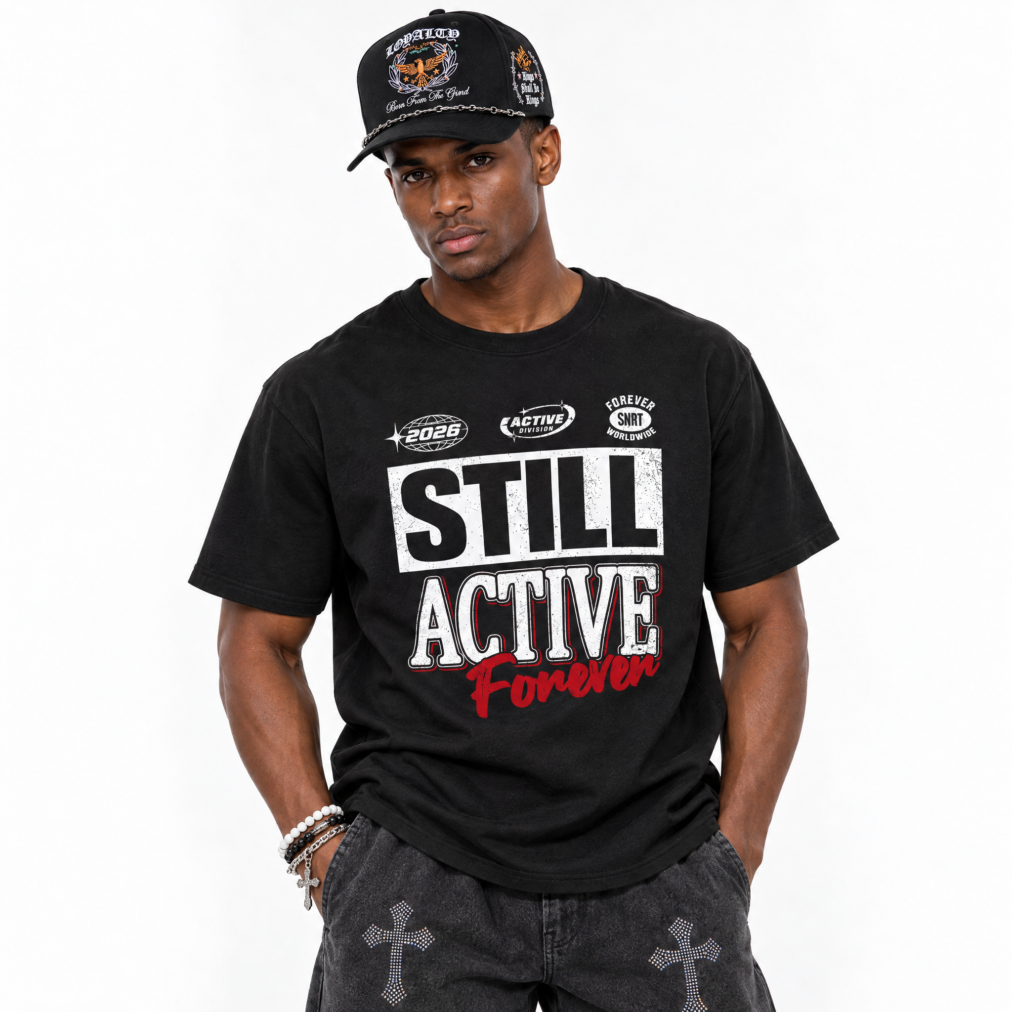 Still Active Graphic T-Shirt featuring original streetwear artwork designed to match the Air Jordan 9 True Red. Black 1 Graphic T-Shirt.